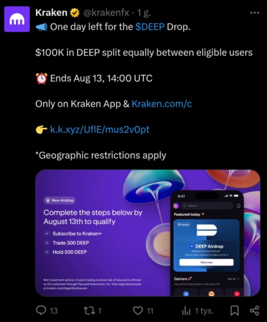 kraken airdrop DEEP informacje
