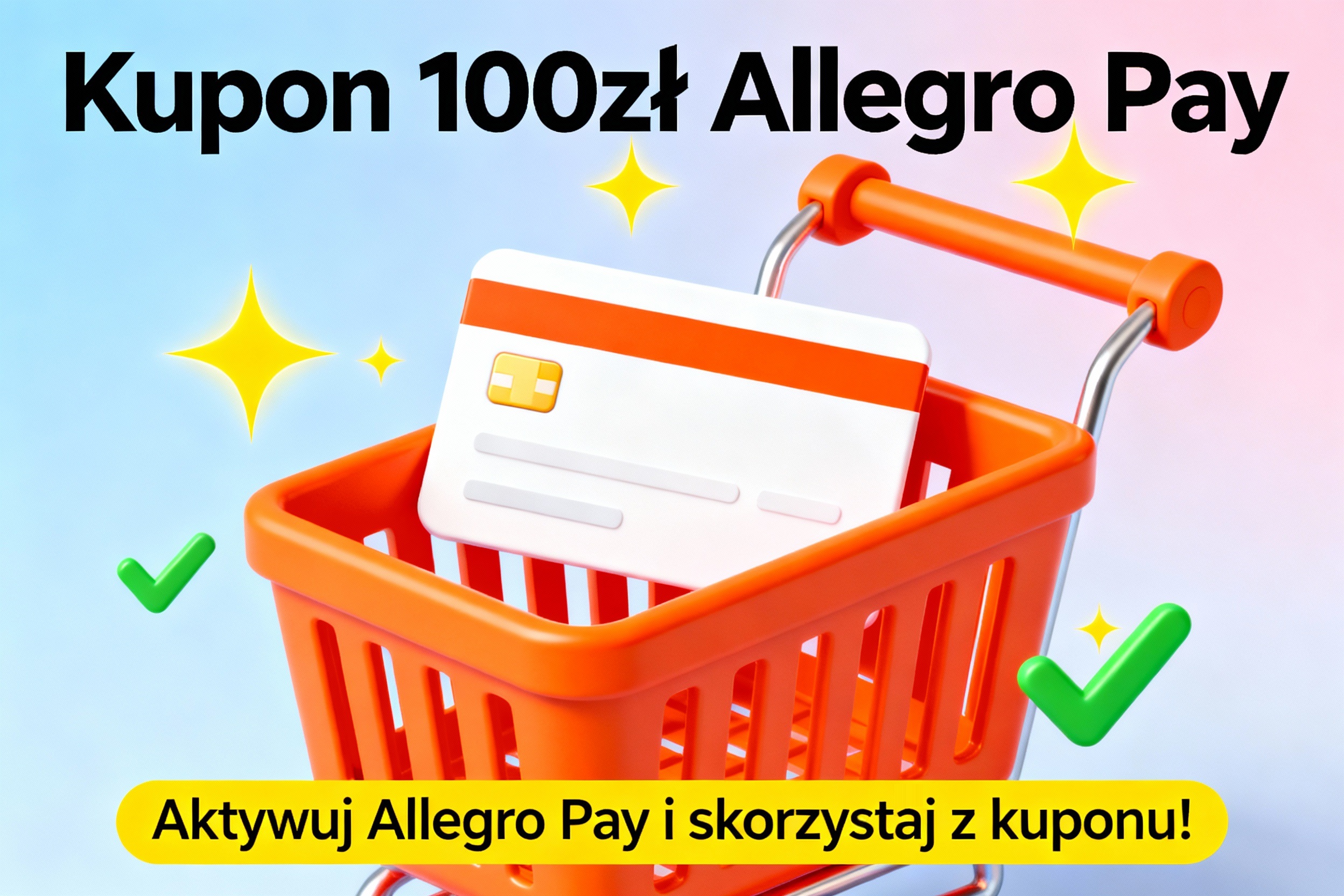 Grafika promocyjna z napisem "Kupon 100zł Allegro Pay" zachęcająca do aktywacji usługi Allegro Pay i korzystania z kuponu na zakupy w 2025 roku.