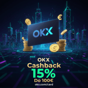 Karta OKX z promocją cashback 15% podczas płatności w sklepie stacjonarnym.