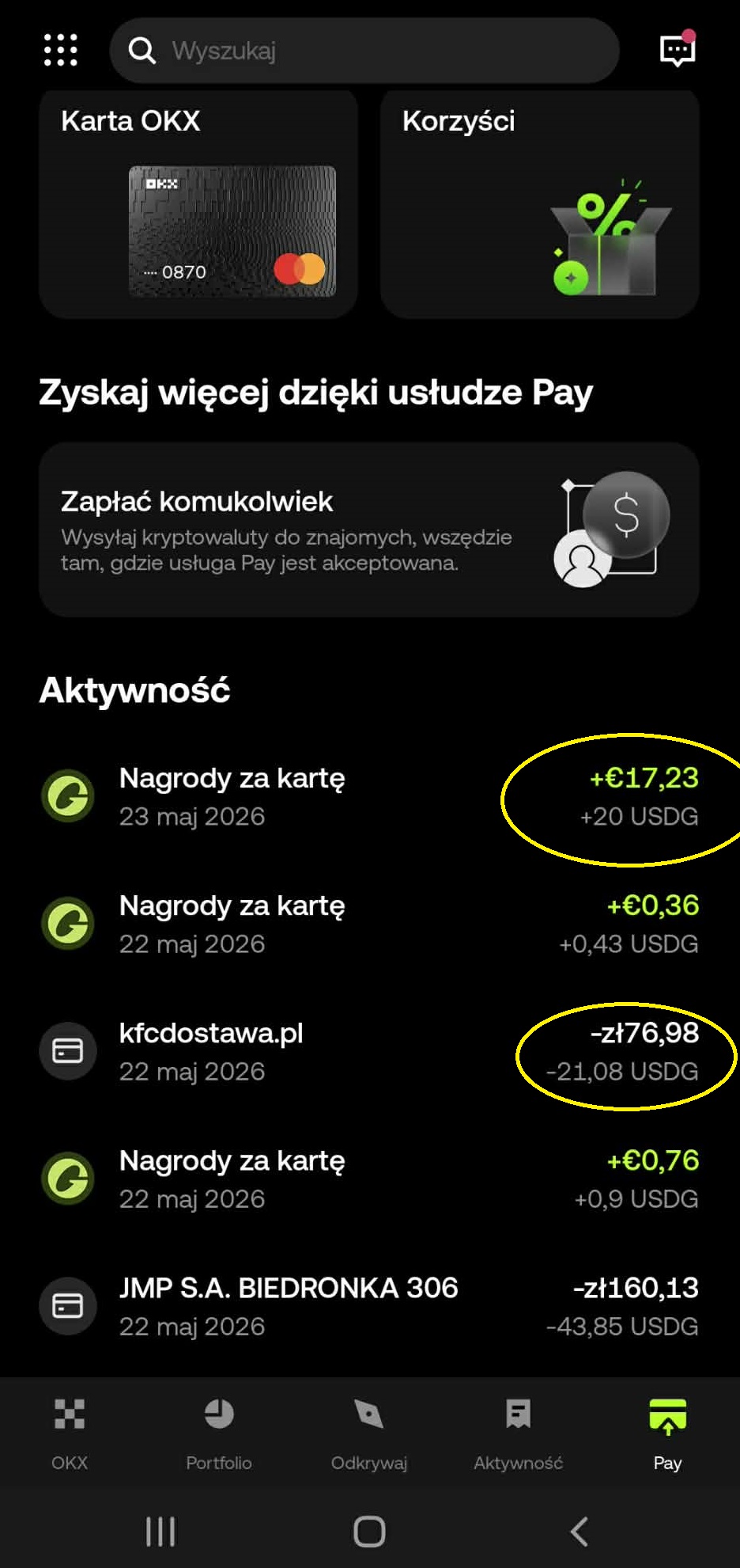 potwierdzenie transakcji zakupu i otrzymania nagrody