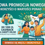 Kolorowy baner reklamowy promocji bankowej: 600 zł premii, 1200 zł cashbacku i bonus dla dziecka za otwarcie konta. Rekordowa promocja nowego konta z łączną pulą korzyści ponad 2000 zł.
