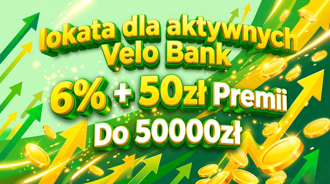 Velo Bank: lokata dla aktywnych 6% z 50zł premii, limit do 50k zł.